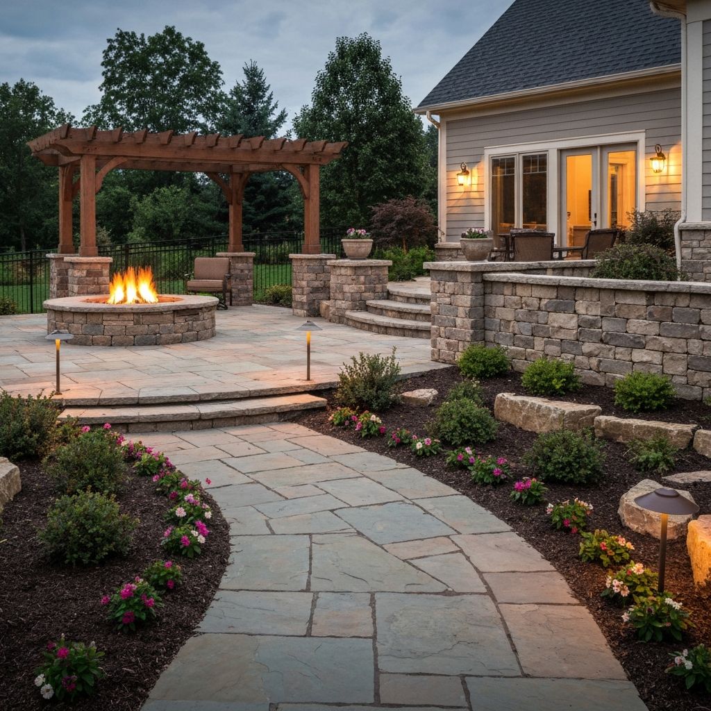 Professional hardscape patio and fire pit